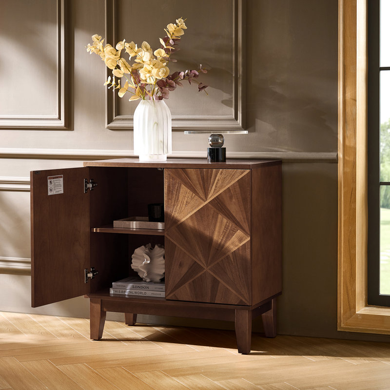 Armoires Mid-Century modernes de 30 po de largeur avec tablettes réglables et portes magnétiques à pousser, Brun