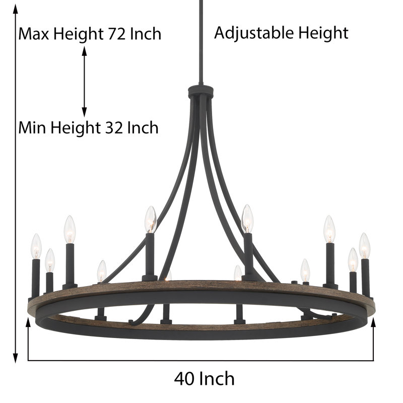 Marconi 12-Light Dimmable Wagon Wheel Chandelier, Weathered Walnut