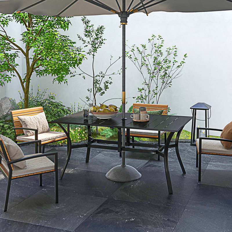 Table de salle à manger rectangulaire pour l'extérieur, table de patio rectangulaire avec trou pour parasol