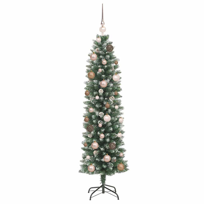 vidaXL Artificial Slim Christmas Tree with 150 LEDs Green, 4.92 ft, Pink
