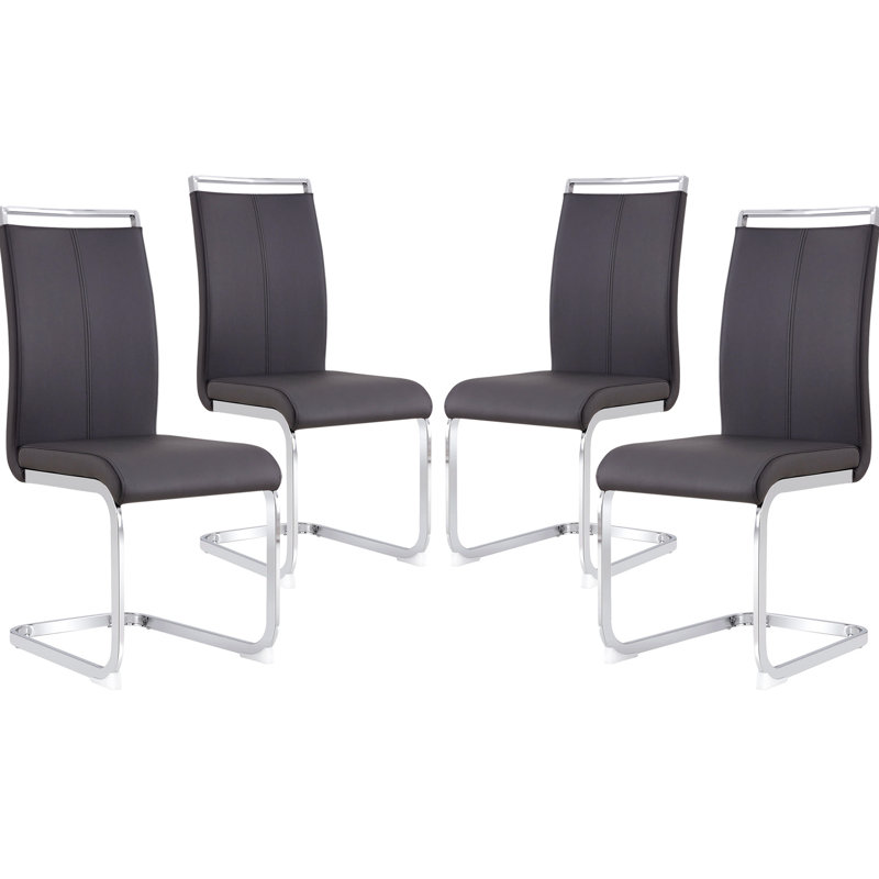 Chaises de salle à manger en polyuréthane revêtu de polyuréthane à haut dossier, Noir, noir, noir, noir