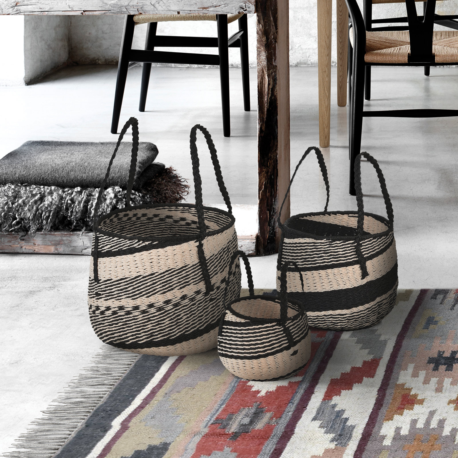 Cardboard / Paper Decorative Basket - Set of 3