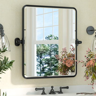 Bathroom Tilt Mirror with Aluminum Alloy Frame, Pivot Mirror, Adjustable Rotating Wall Mounted Vanity Mirror with Beveled Glass