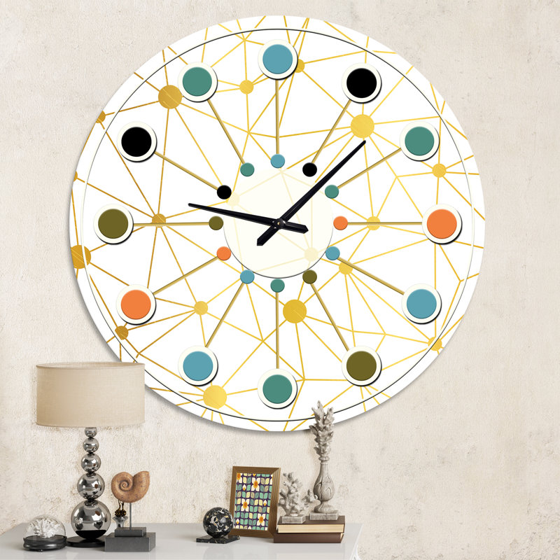 Golden Grid I - horloge murale moderne Mid-Century, Moyenne