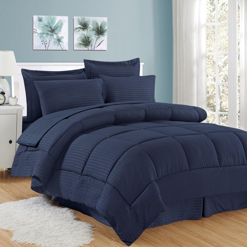 Dobby Stripe Embossed Bed In a Bag Comforter Set, Eggplant, King Comforter + 7 Additional Pieces