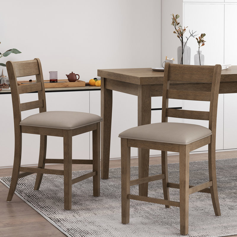 2 tabourets rembourrés, brun, dossier, excellente structure en bois d'hévéa, 22,5 po x 20 po x 41,43 po