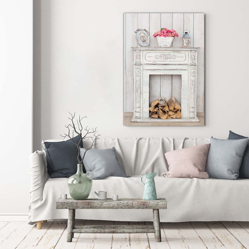 Wooden Fireplace - Wrapped Canvas Print