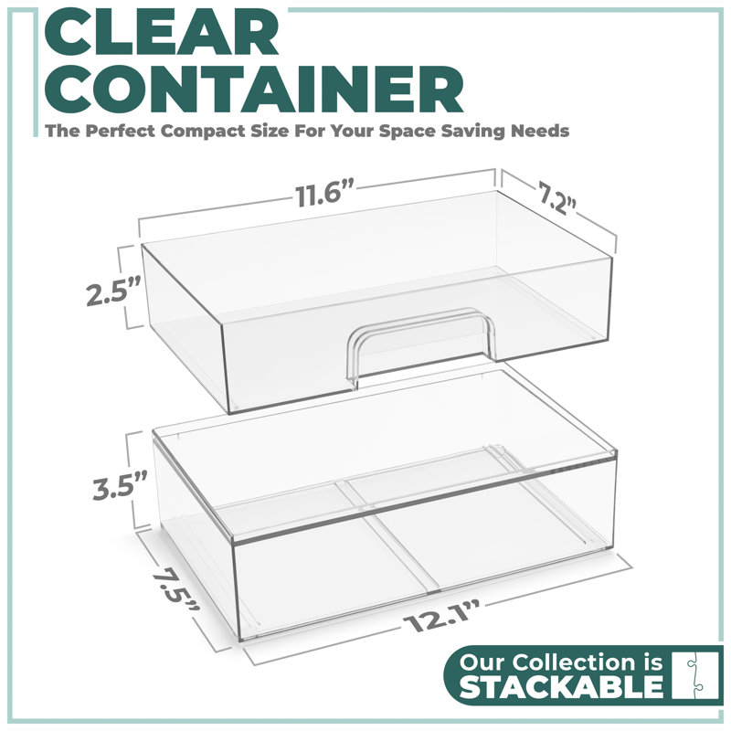 Sorbus Wide Stackable Acrylic Storage Drawers, 2 Pack Clear Plastic Organizer Bins for Baby Bottles, Makeup, Bathroom, Vanity & Kitchen Countertop Organization, Pull-Out Drawer Design for Cabinets & Pantry, Set of 2
