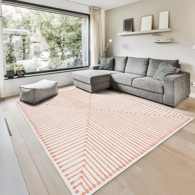 Claros - Indoor, Machine Washable Area Rug - 3'x5' Orange Beige Home Carpet, Rectangle 3' x 5'