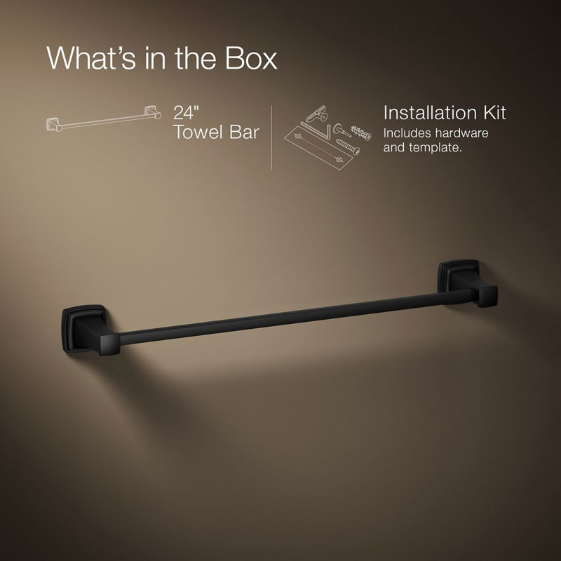 Riff Wall Mounted Towel Bar, 24"W, Matte Black