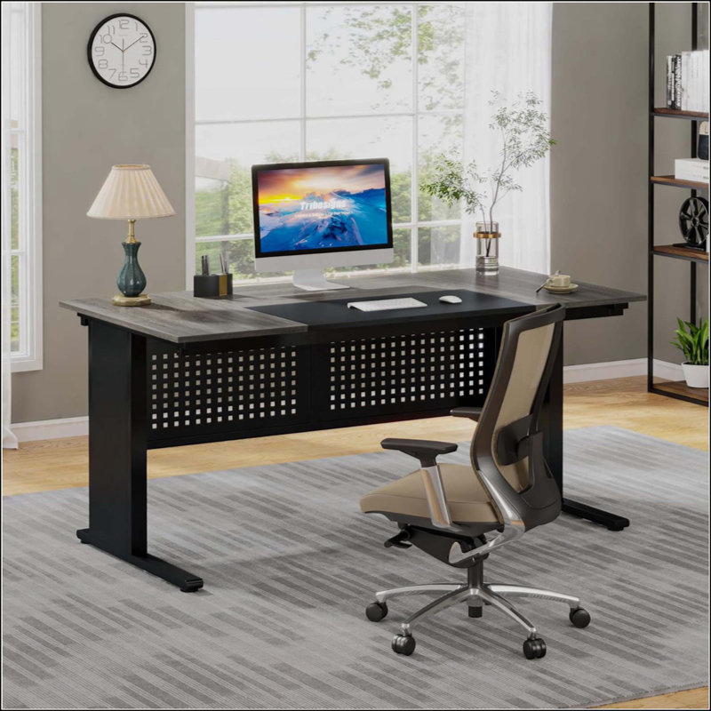 L-Shaped Executive Desk With File Cabinet, Large Modern Office Desk With Drawers, Shelves & Storage, Corner Computer Workstation For Home Office, Business Desk