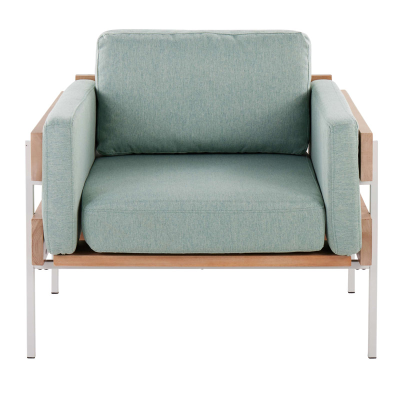 Chaise d'appoint en métal, bois naturel et tissu, Vert, Brun / Blanc