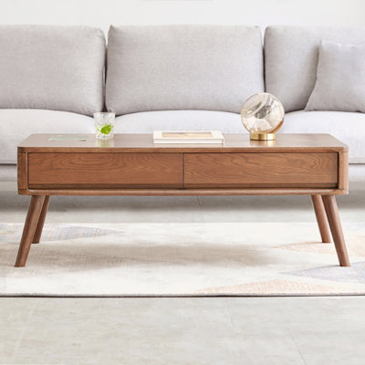 Table basse surélevée Table basse 100% bois de chêne massif avec plateau et plateau de table basse Largeur 120 x Profondeur 65 x Hauteur 45 cm Bureau d'étude Facile à assembler