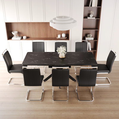 62.4" - 78.15" Extendable Table For 6 8, With Stable Metal Construction, Hassle- Dining 8 Person Room And Chair , Black Legs, Practical Stylish