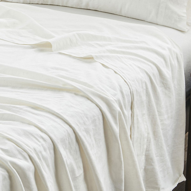 Linen Cotton Flat Sheet(White,King), King, White