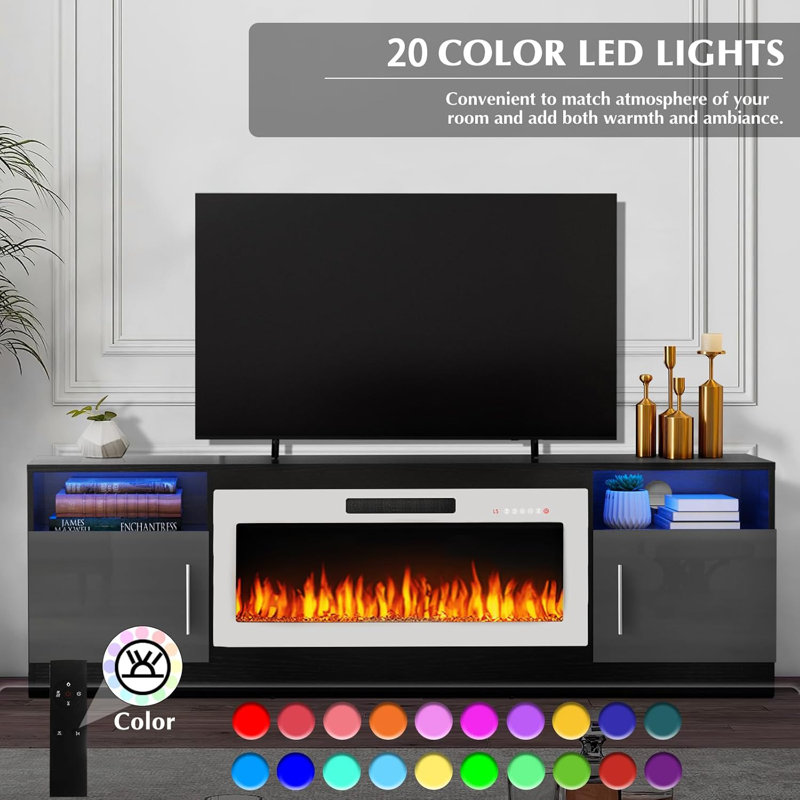 Alazik 70 Inch Fireplace Tv Stand With White Fireplace, Black