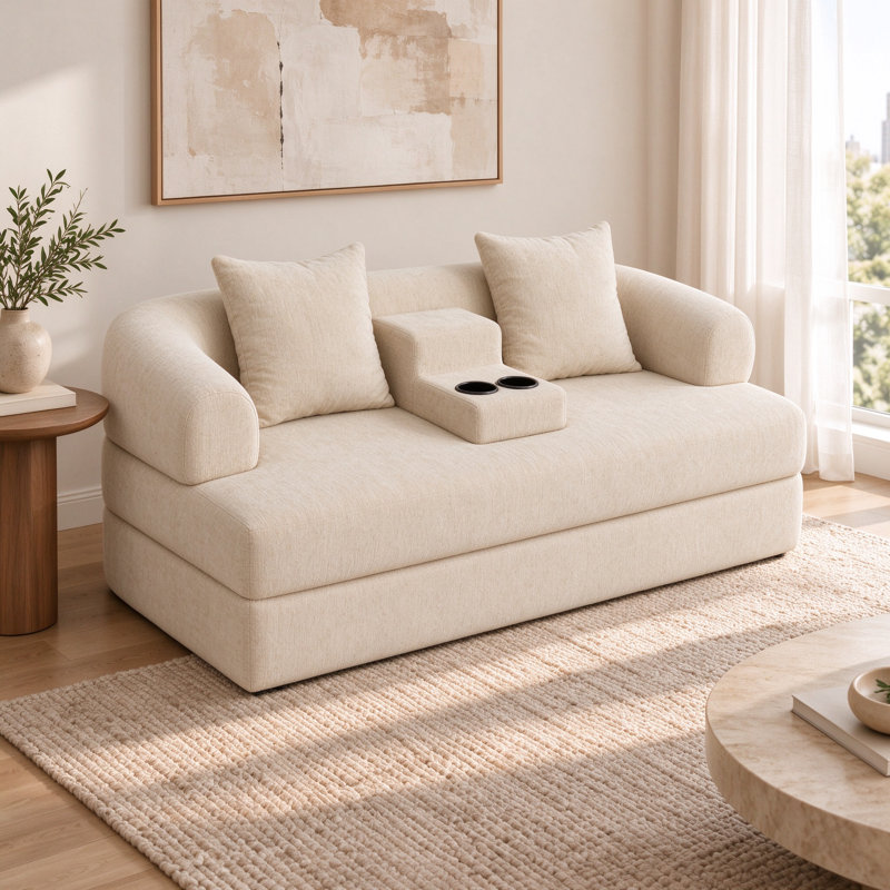 Upholstered 70.07 " Chenille Sofa, Apricol