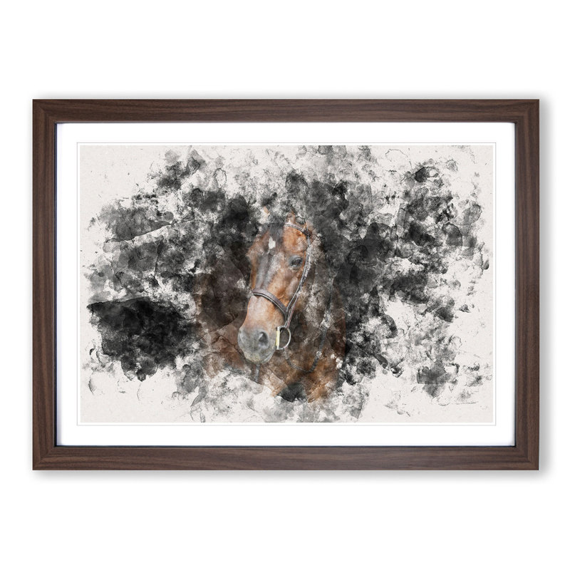 Brown Horse in the Shadows - Picture Frame Graphic Art Print, 36cm H x 48cm W x 2cm D, Walnut Framed