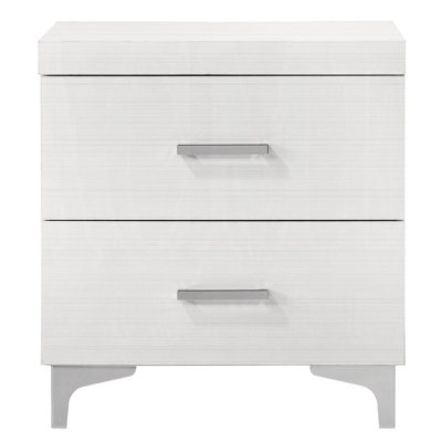 Modern White Nightstand, 2 Drawer, Metal Legs, 22 Inches Wide, 35 Lb Weight Contemporary Bedside Cabinet, Drawers, 16 Depth