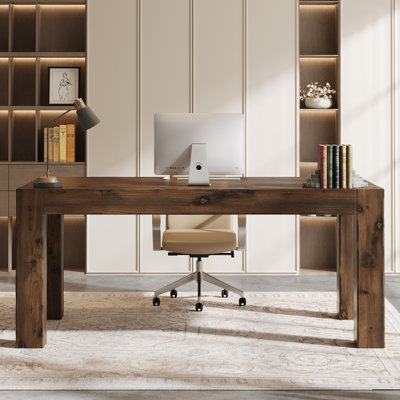 63'' Solid Wood Executive Desk, All Real Wooden Home Office Computer Desk