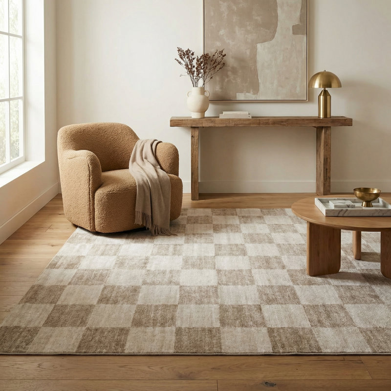 Tapis à carreaux beige, brun et brun de 8 pi x 11 pi (7 pi 7 po x 10 pi 10 po) de Branch Branch