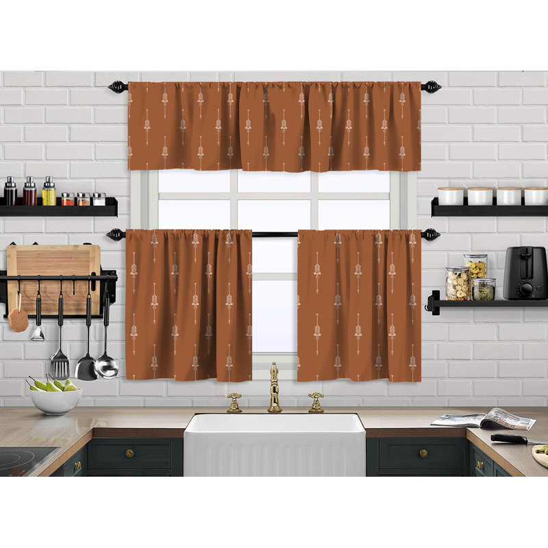 Boho Design Kitchen Valance, 2 Tiers Curtain, African Mud, Window Valance Treatments, Cafe Curtains, Brick, 24" W x 24" L