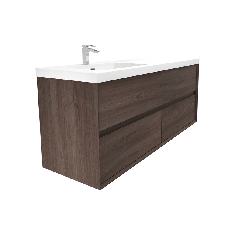 Ensemble de meuble-lavabo mural simple 60 po Antheny, Chêne rouge