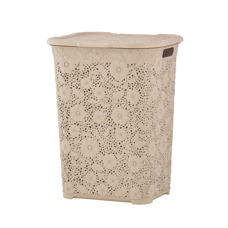 Machine Made Plastic Laundry Hamper, Beige
