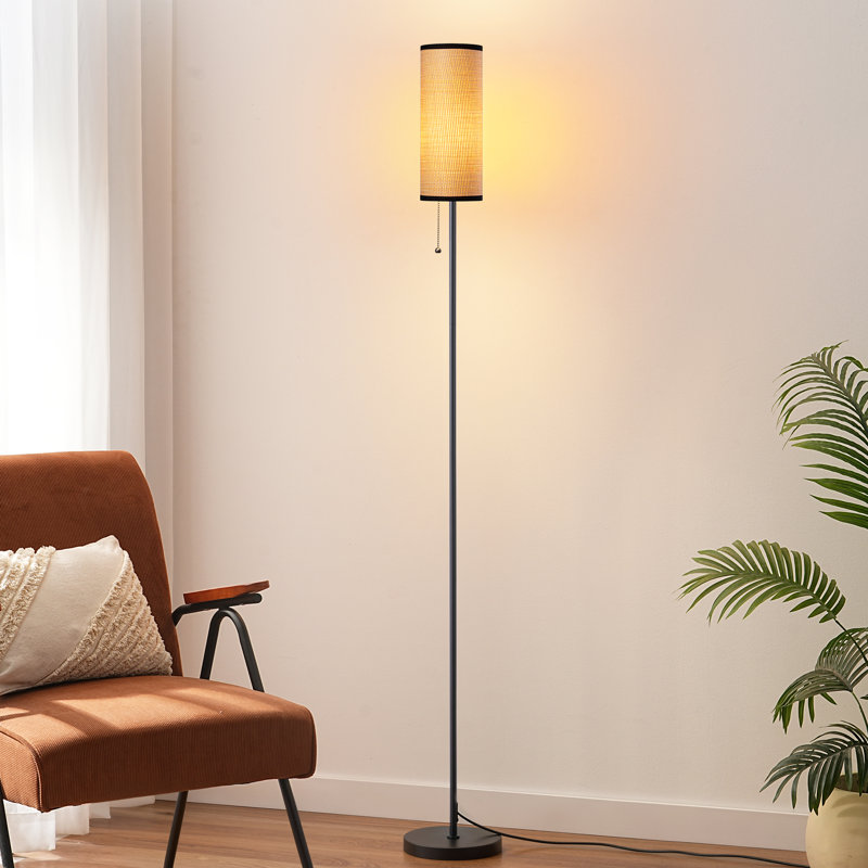 160cm Matte Column Floor Lamp, Rattan Shade