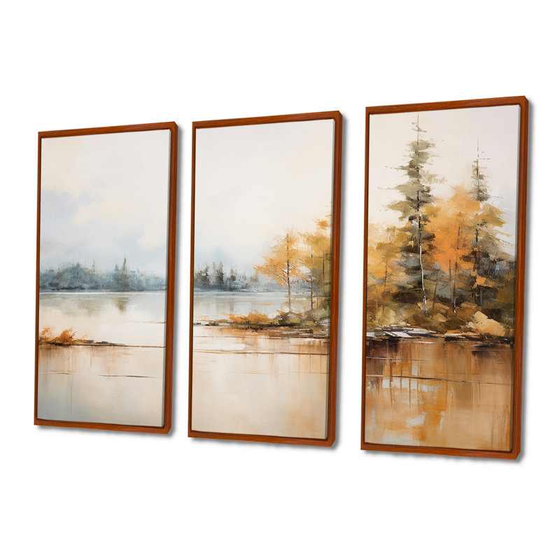 Minimalisme, lac, tranquillité, rivière, ensemble d'art mural, H 40 po x l 60 po x P 1 po, Cadre flottant brun