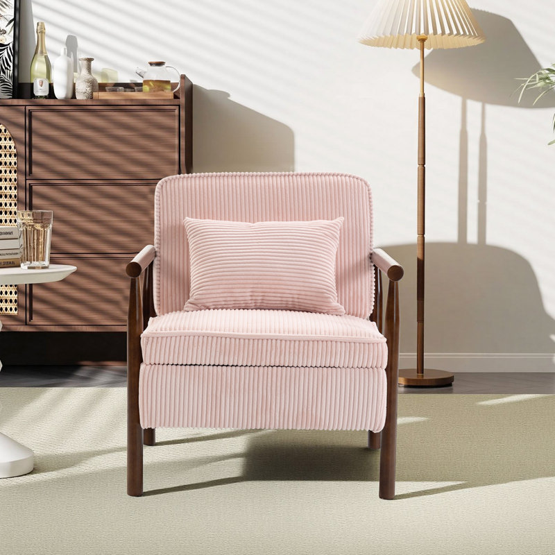 Chaise avec accoudoirs rembourrée Mid-Century, Rose, Brun