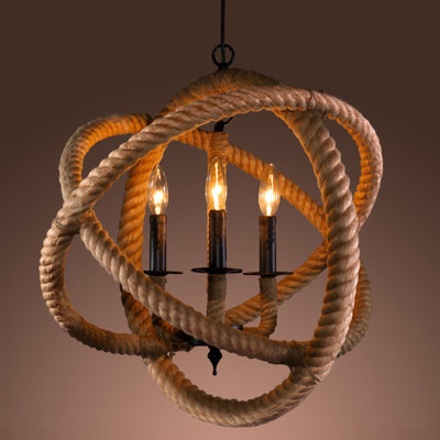 Lustre en forme de globe à 3 lumières avec accents de corde Loftis