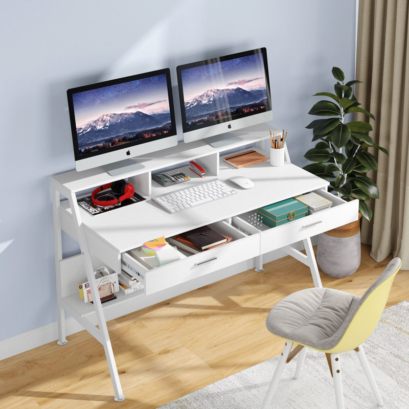 Bureau d'écriture avec tiroirs Edeltraud, bureau blanc, Blanc