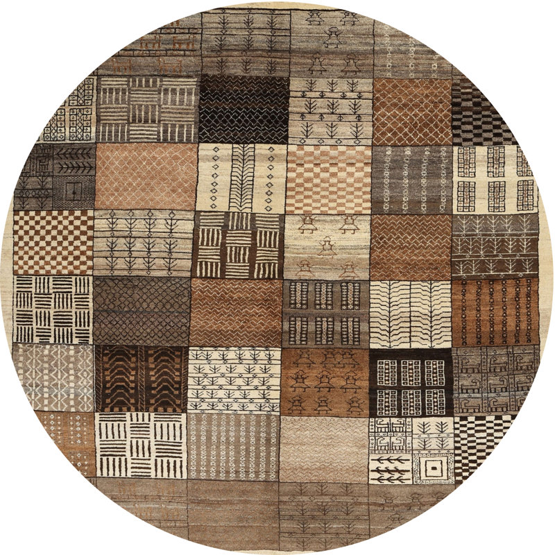 Tapis contemporain beige / brun / gris, Rond 5 pi