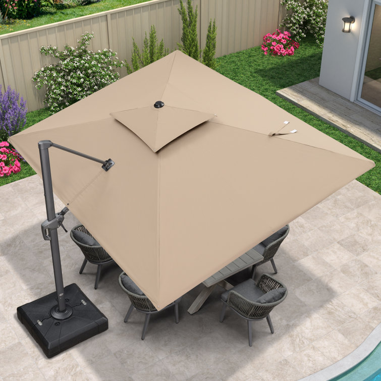 Gertha 9' x 12' Rectangular Double Top Cantilever Tilting Umbrella with Base and 360° Rotation