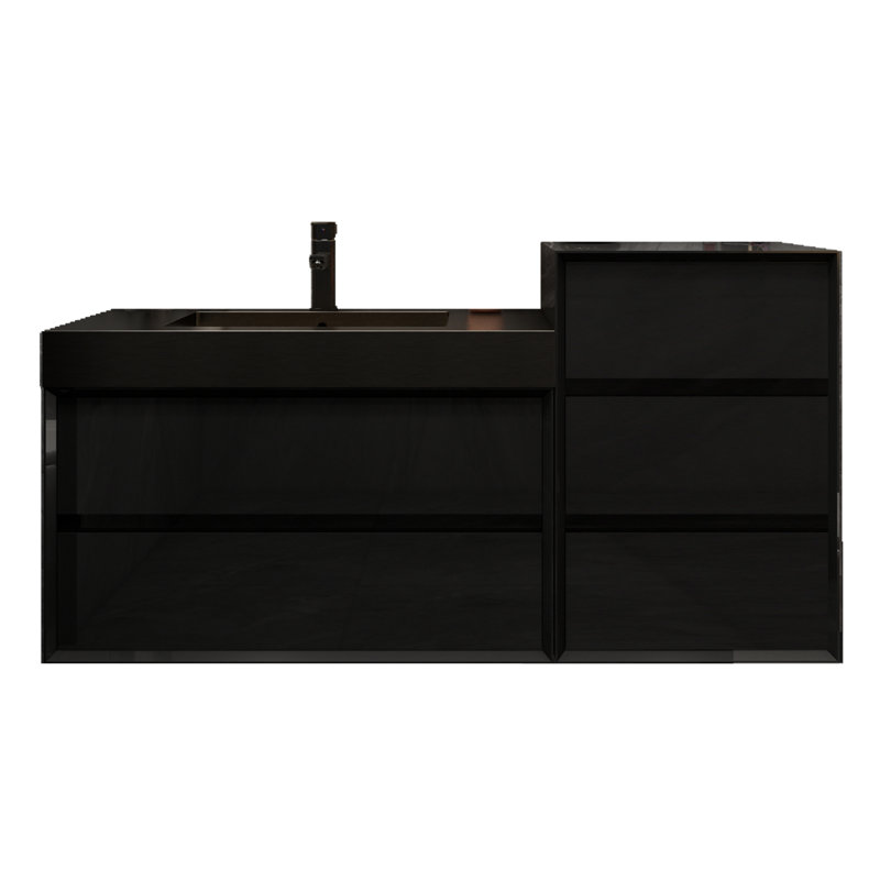 Golitz 43'' Single Bathroom Vanity with Stainless Steel Top, Glossy Black