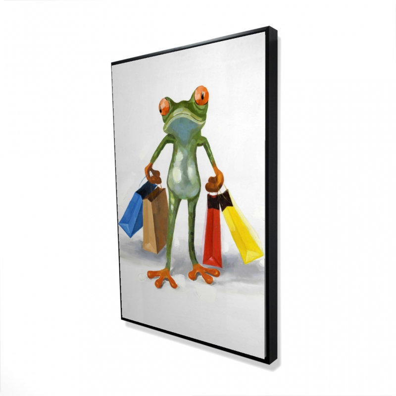 «Drôle de grenouille avec sacs à provisions», H 36 po x l 24 po