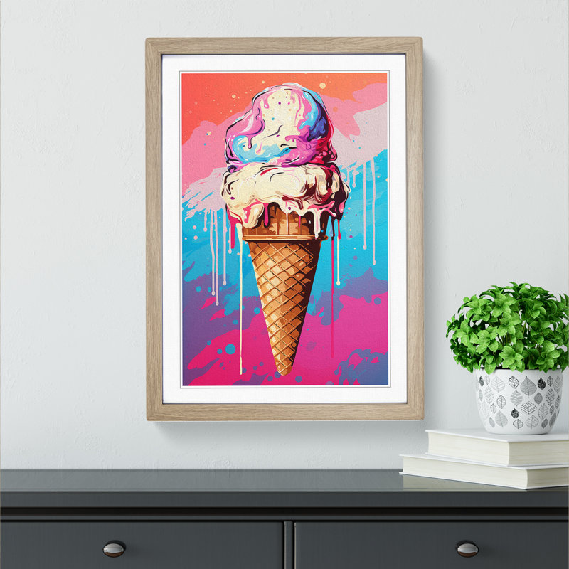 Ice Cream Pop Art - Framed Print, 34cm H x 25cm W x 2cm D, Oak