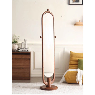 Miroir pivotant Mid-Century en bois de frêne massif avec portemanteau intégré