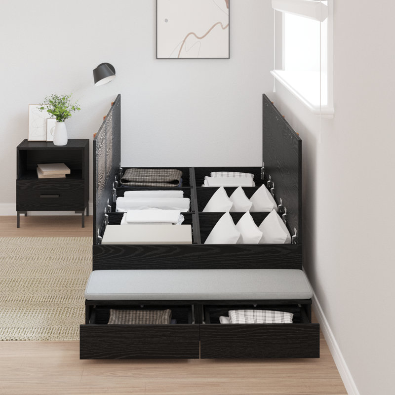 Vidaxl Storage Bed Frame, Black Oak, Small Single (2'6)