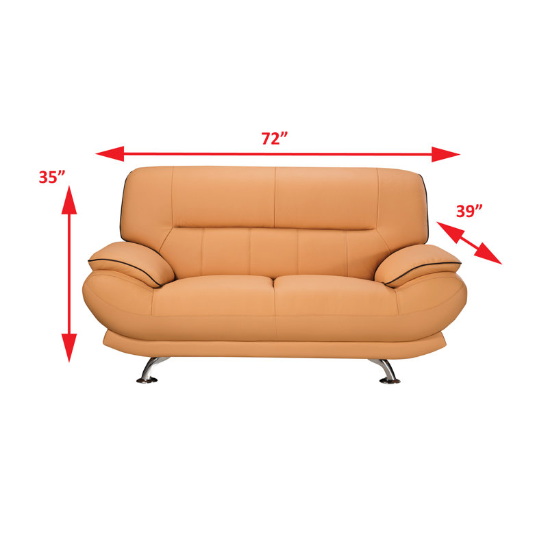 Holbrooke 68" Faux Leather Pillow Top Arm Loveseat, Yellow Faux Leather
