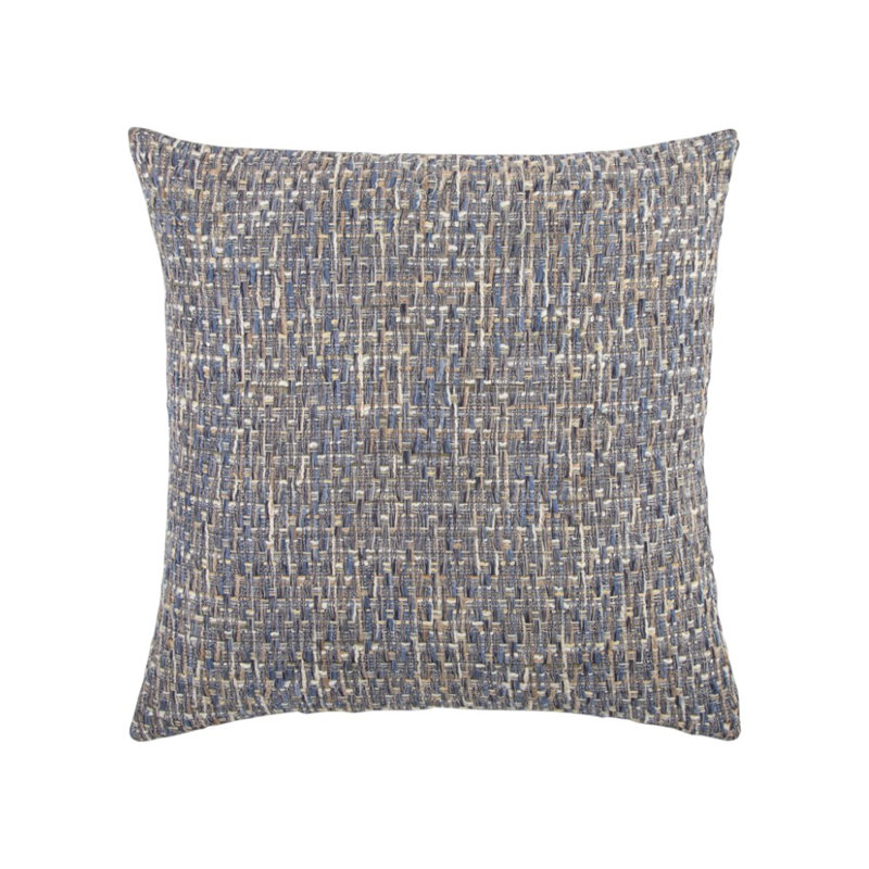 22" Blue And Gray Geometric Weave Nubby Cotton Throw Pillow with Texture, Polyester