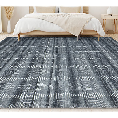 Tapis en laine noué à la main en noir / blanc