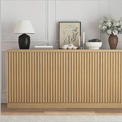 Buffet avec rangement, buffet de 62,60 po avec 4 portes et tablettes, armoire de rangement en bois pour la cuisine et le café, couloir naturel