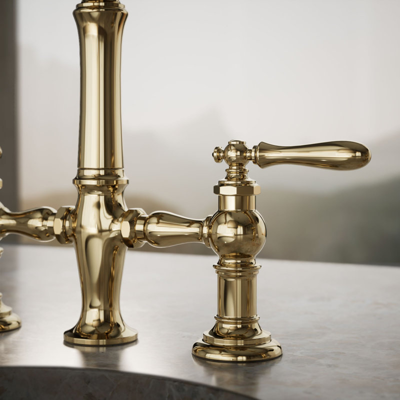 Artifacts® Bridge Faucet with Side Spray, Lever Handle, Vibrant French Gold