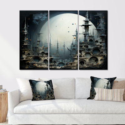 Surrealism Moonlight World Cultures Temple - Surrealism Wall Art Print Set