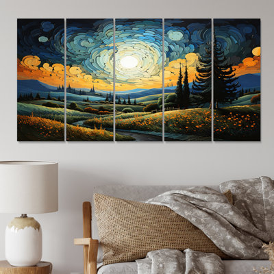 «Vangogh The Swaying Cypress III», impression sur toile Vangogh - 5 panneaux égaux