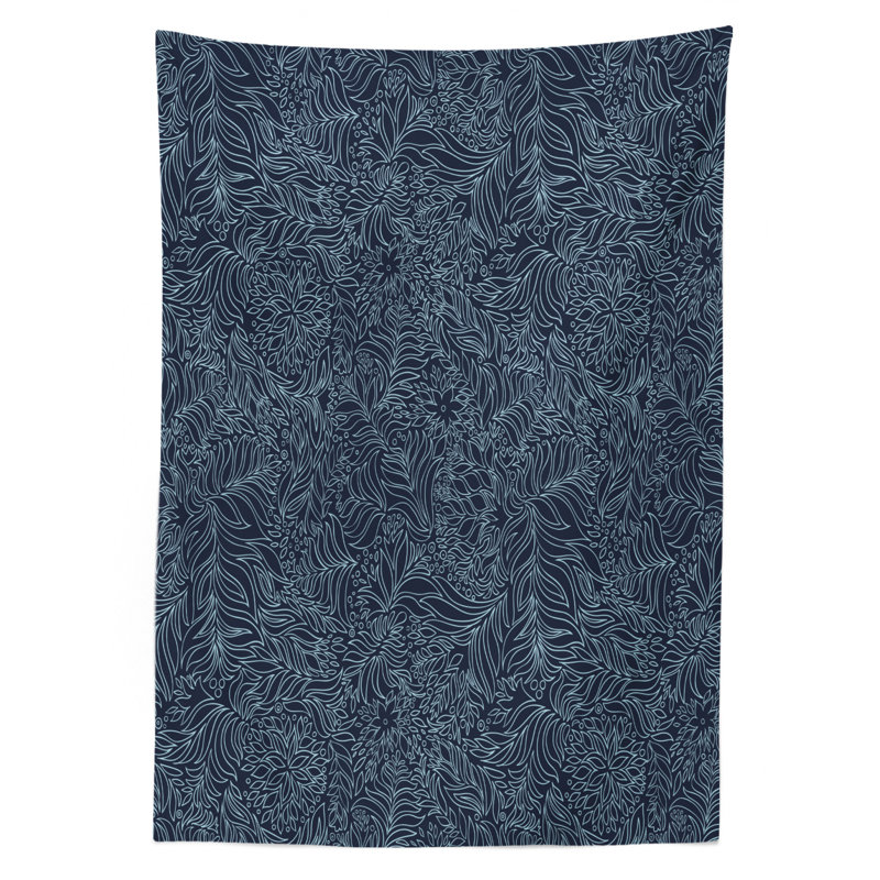 Abstract Artistic Flourish Leaves Blossoms Tablecloth, 90" L x 60" W