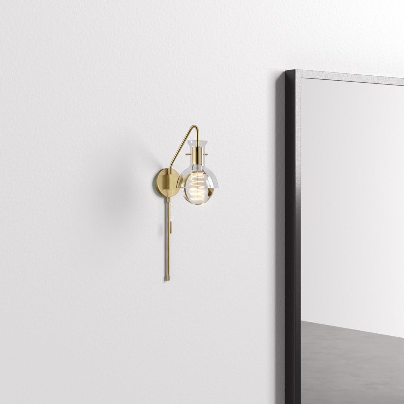 Luke Steel Plug-in Armed Sconce, Aged Brass