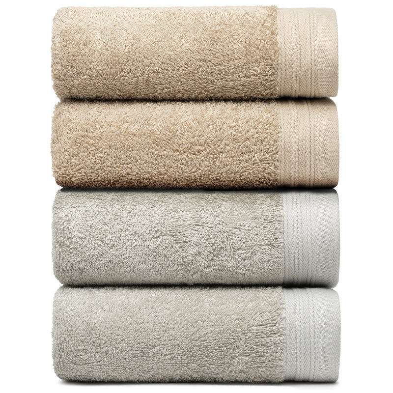 Ensemble de serviettes essuie-mains 100% coton 4 pièces Kendra, Argent / Sable, 4